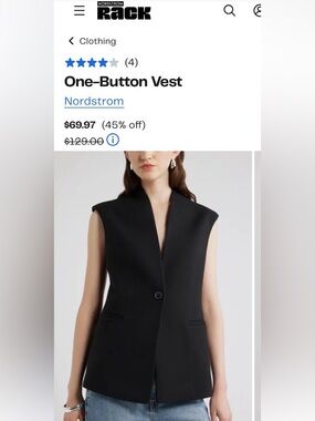Nordstrom Black Structured One-Button Vest